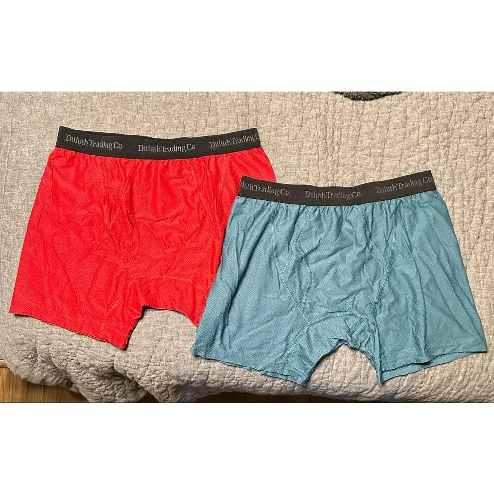 Two (2) Duluth Trading Co Red & Green Short Boxer Briefs Men Size L NEW
